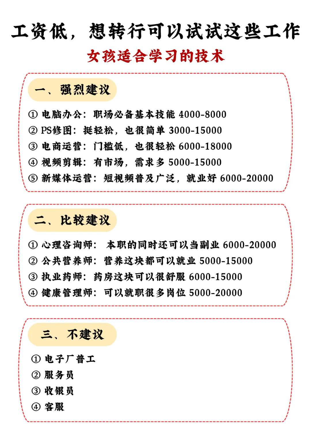 工资低，想转行？可以试试这些工作