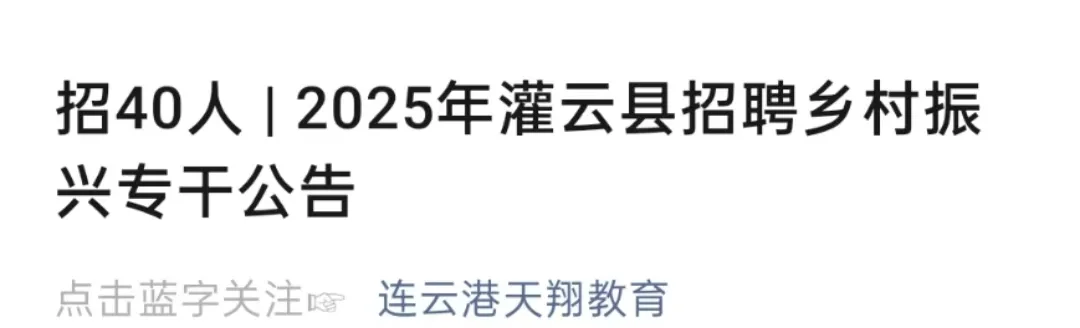 25灌云招聘乡村振兴专干40人