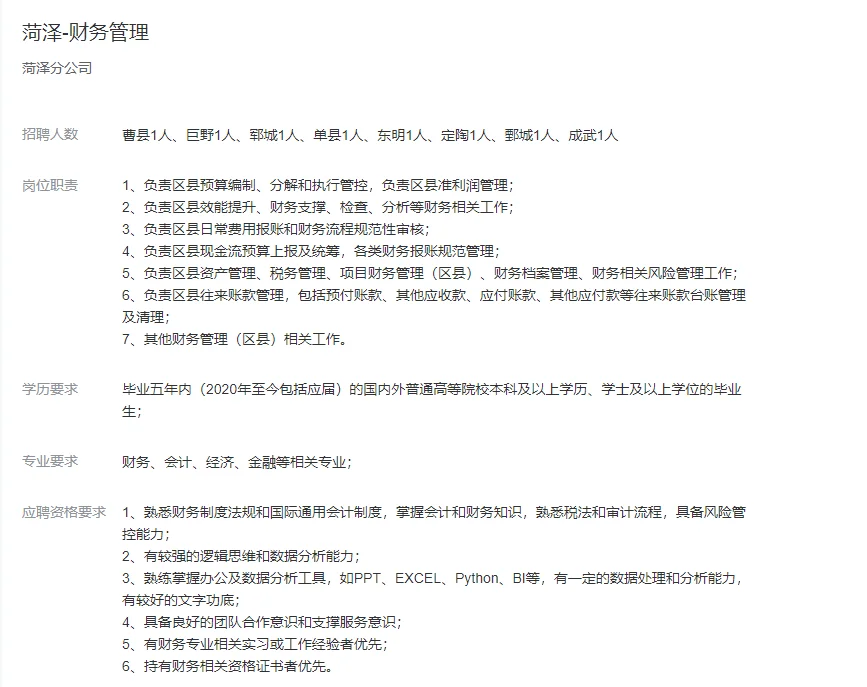 菏泽电信公司公开招20人！不限专业