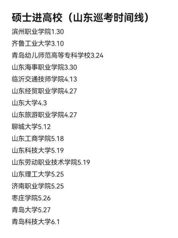 硕士进高校（山东巡考时间线）