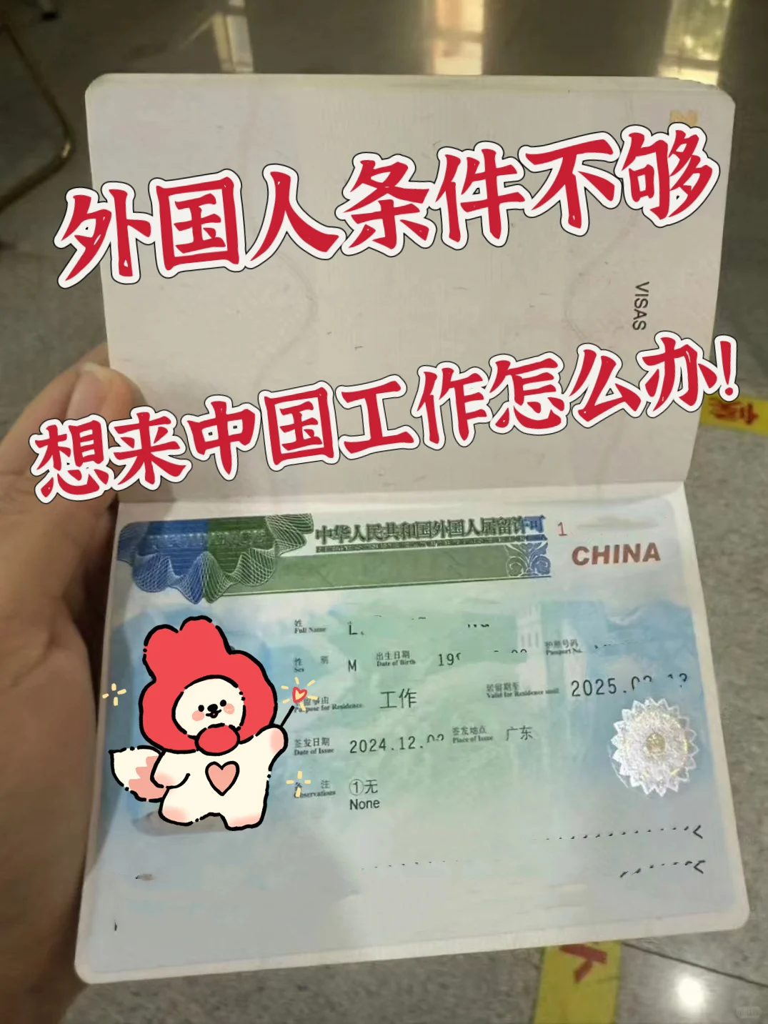 条件不够也拿到了中国工作签证