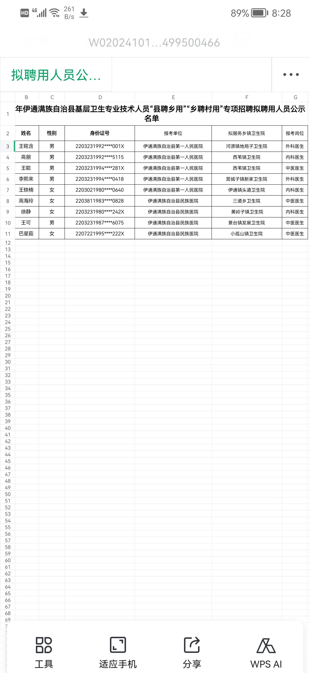伊通 县聘乡用，乡聘村用，人员公示