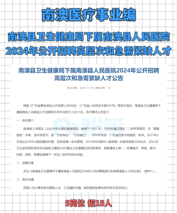 南澳县卫健局下属事业单位公开招聘