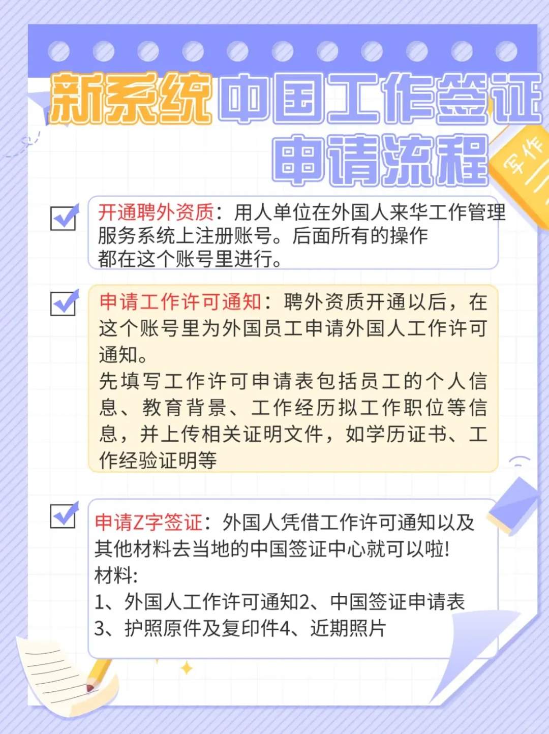 新系统工作签证申请流程！外国人必看！