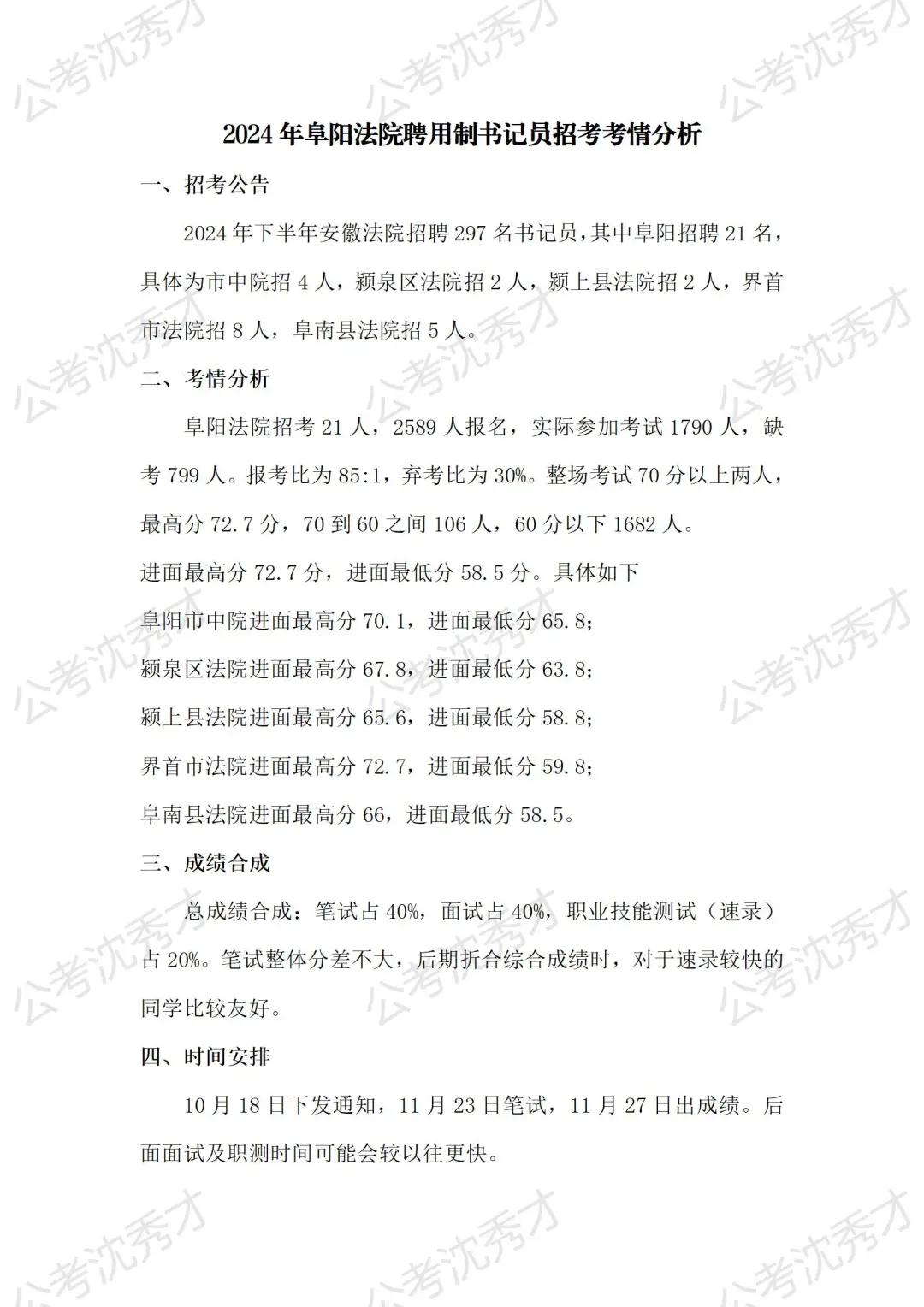 24年阜阳法院招聘书记员考情分析