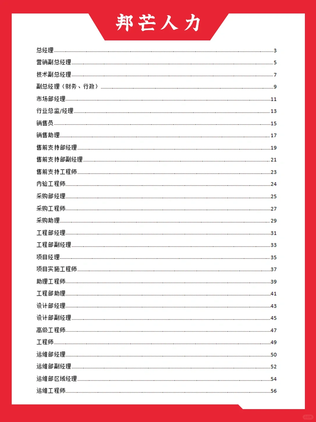 HR干货｜科技公司50个职位说明书