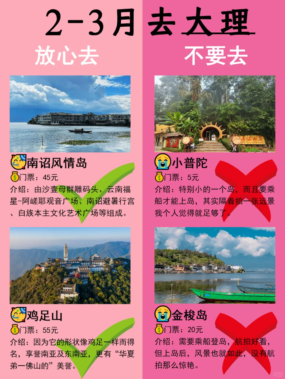 大理2-3月景点红黑榜📍建议去🆚不建议