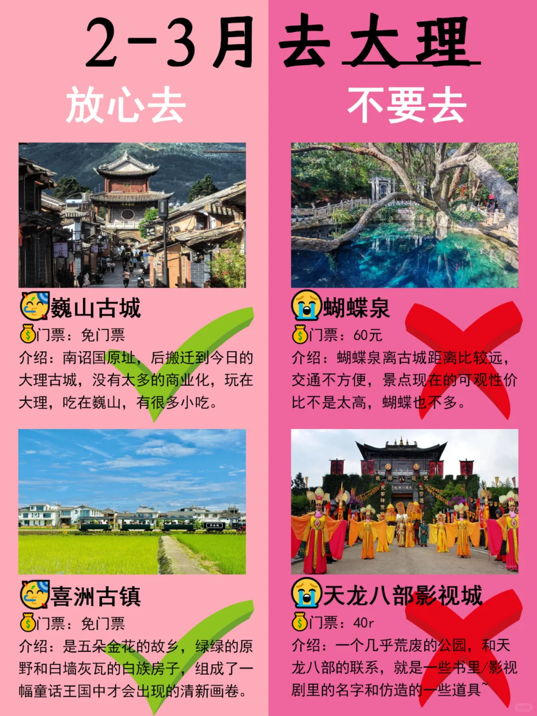 大理2-3月景点红黑榜📍建议去🆚不建议