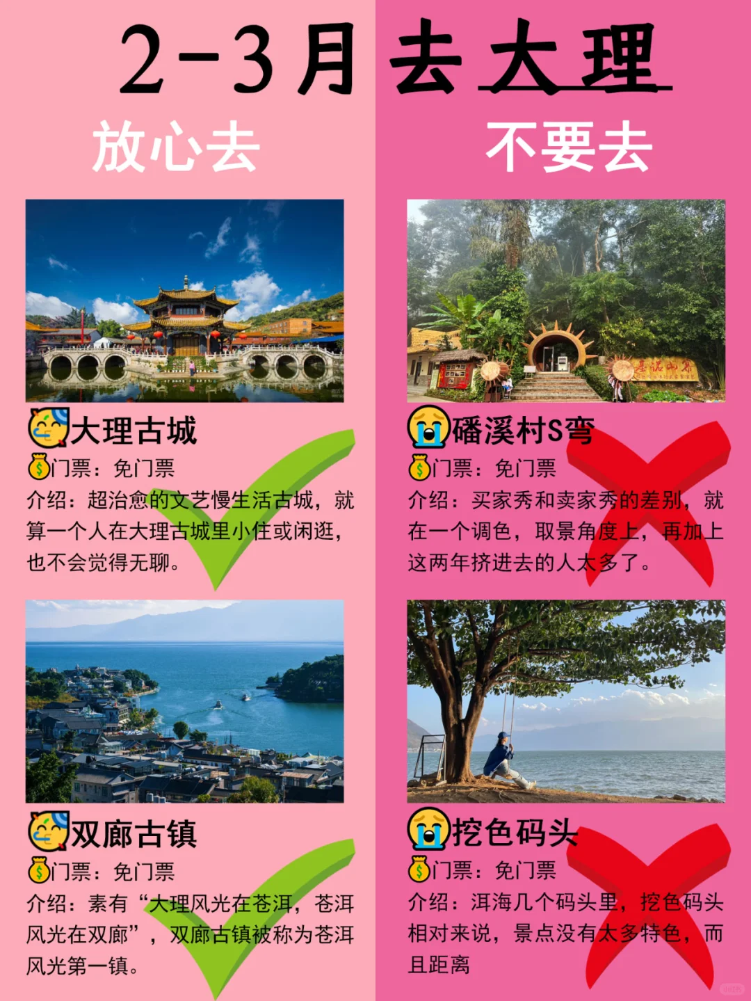 大理2-3月景点红黑榜📍建议去🆚不建议