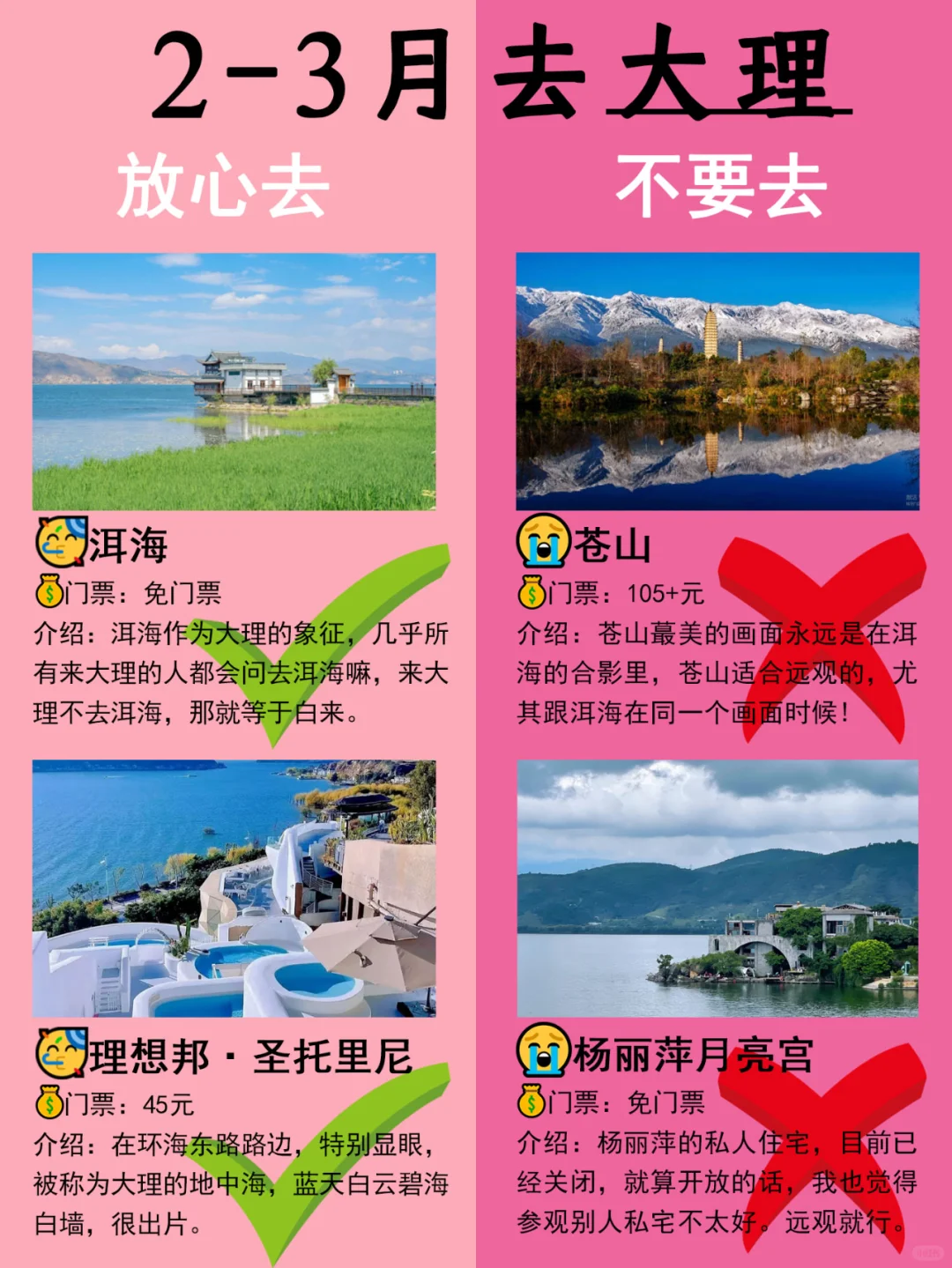 大理2-3月景点红黑榜📍建议去🆚不建议