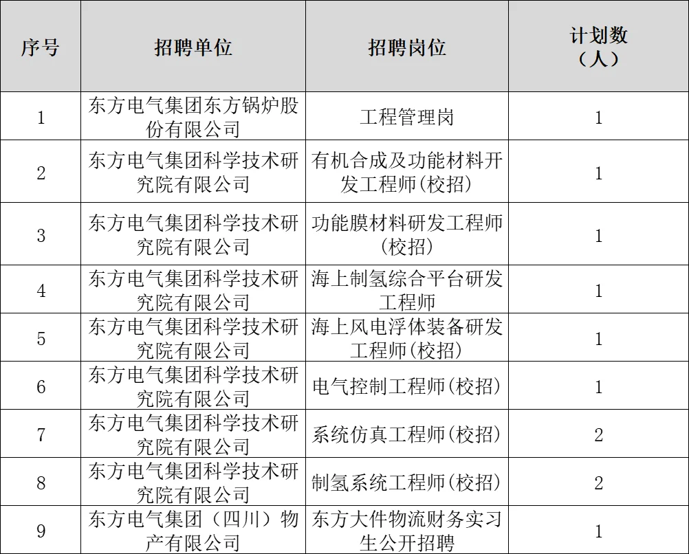 【国企招聘】东方电气股份有限公司2025招聘