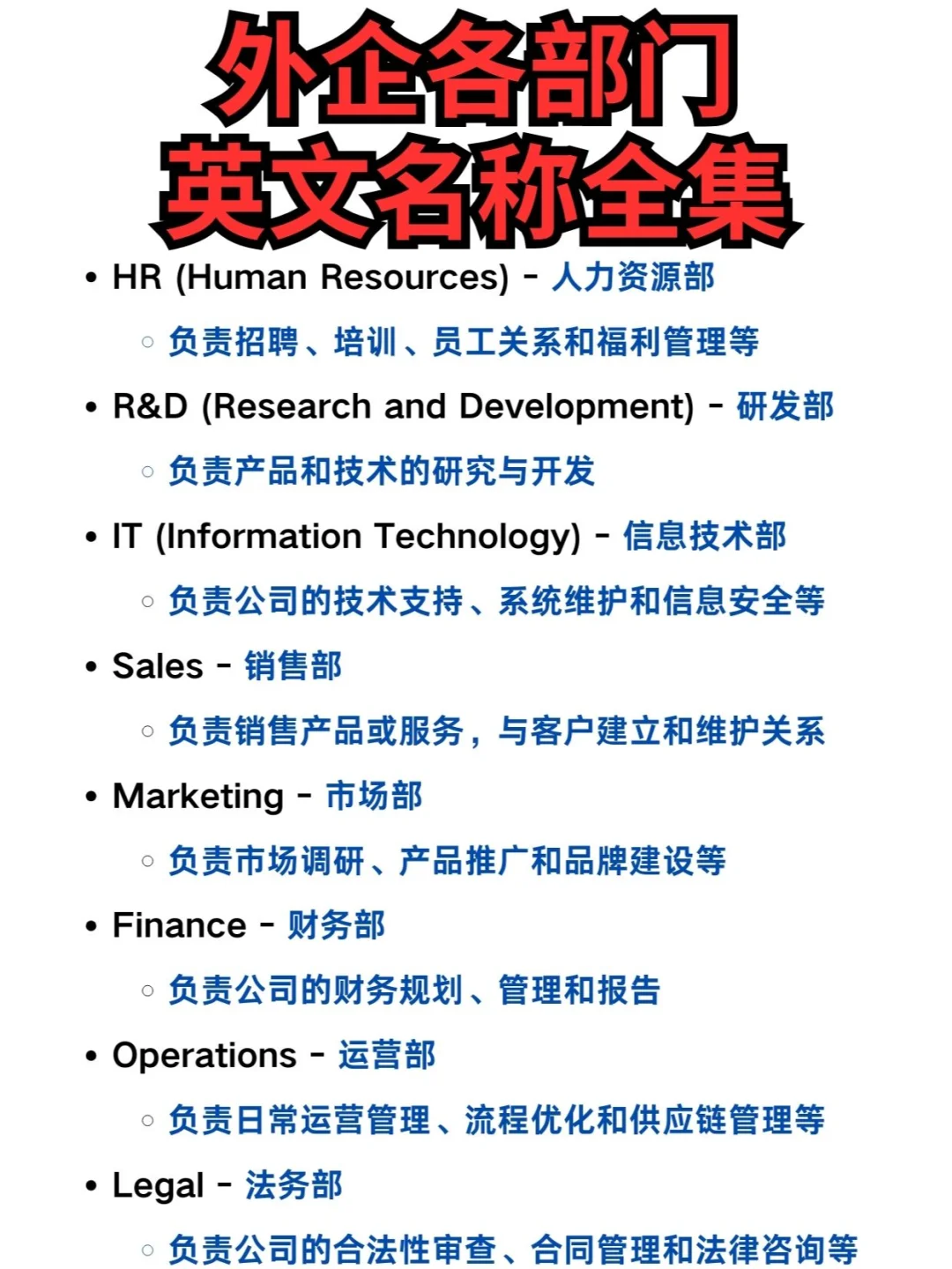 外企各部门英文名称全集