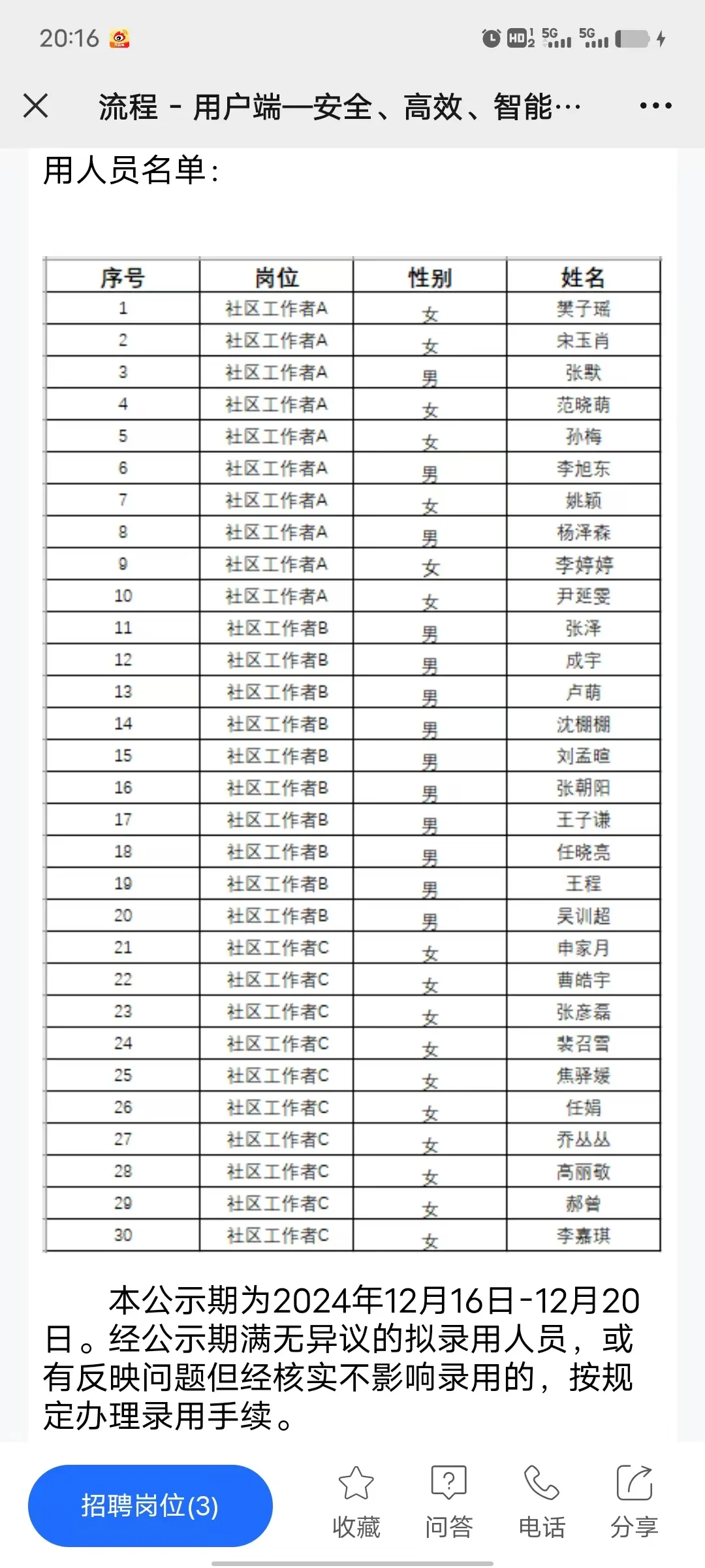 石家庄高新区社工公示了