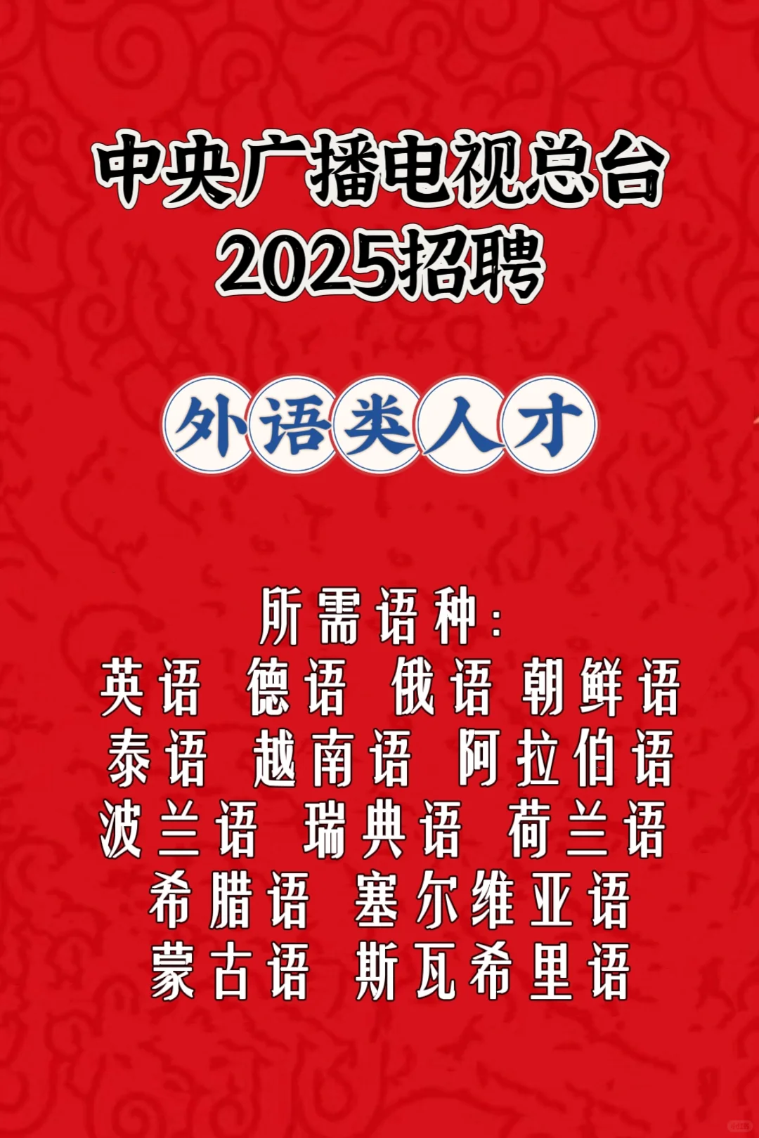 中央广播电视总台招聘外语类人才