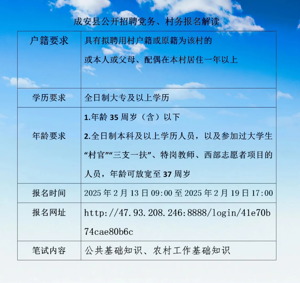 成安县党务村务招聘