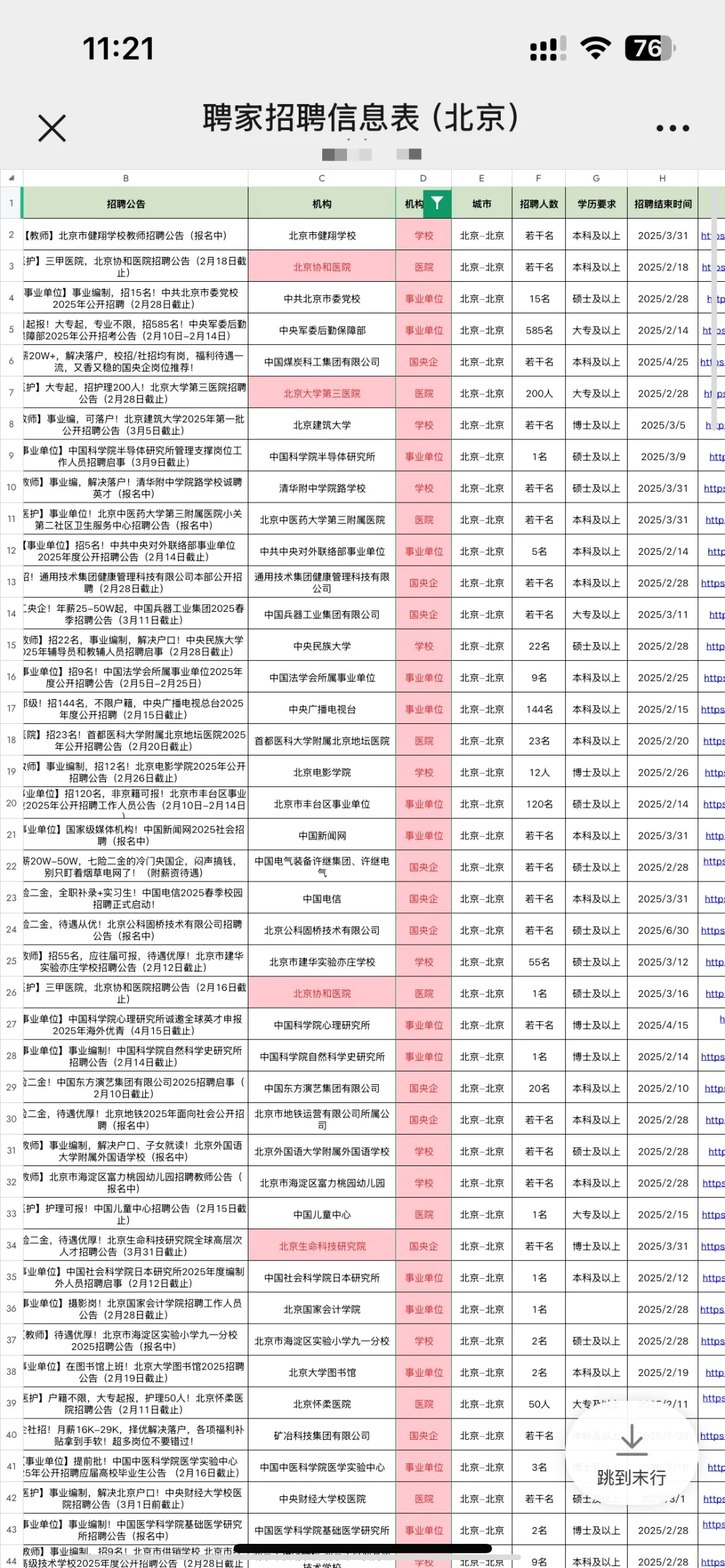 北京招聘信息汇总更新至2.12