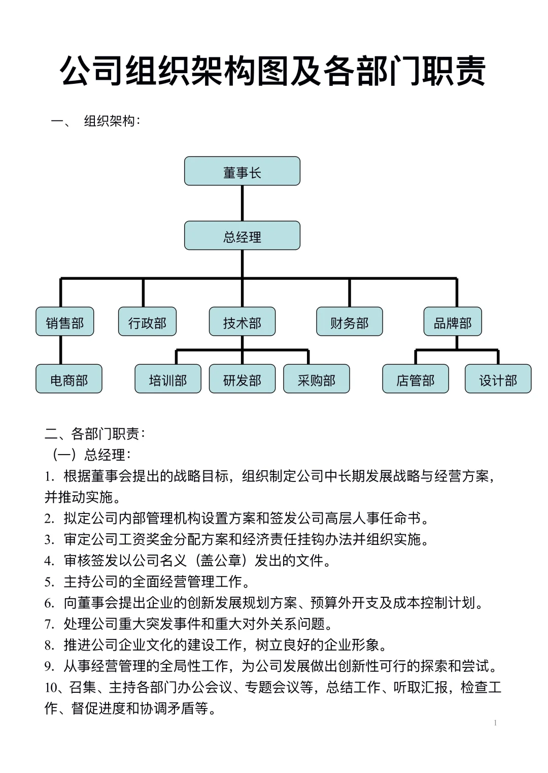 公司各部门职责及分工
