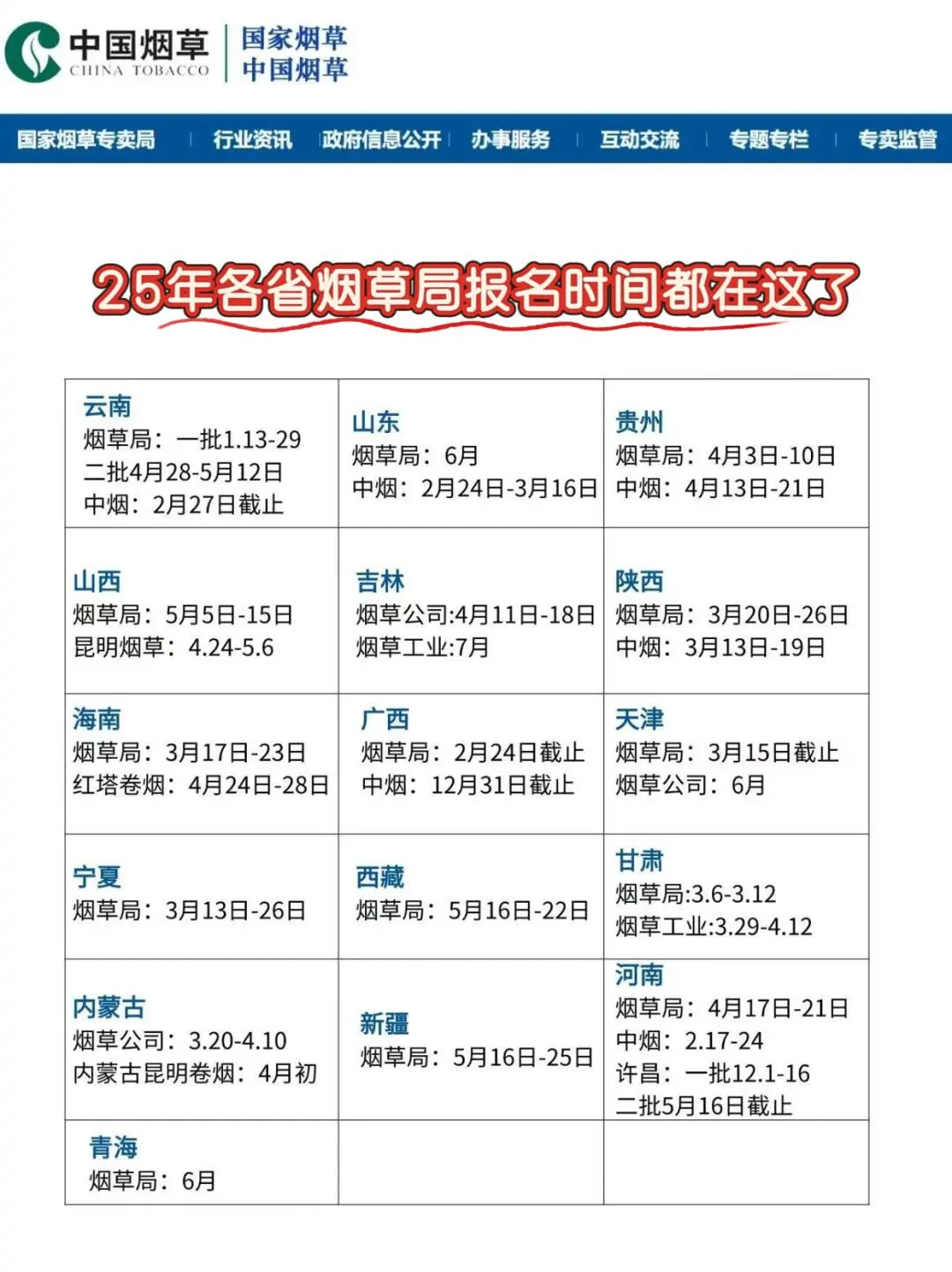 2025年中国烟草报名时间都在这里了
