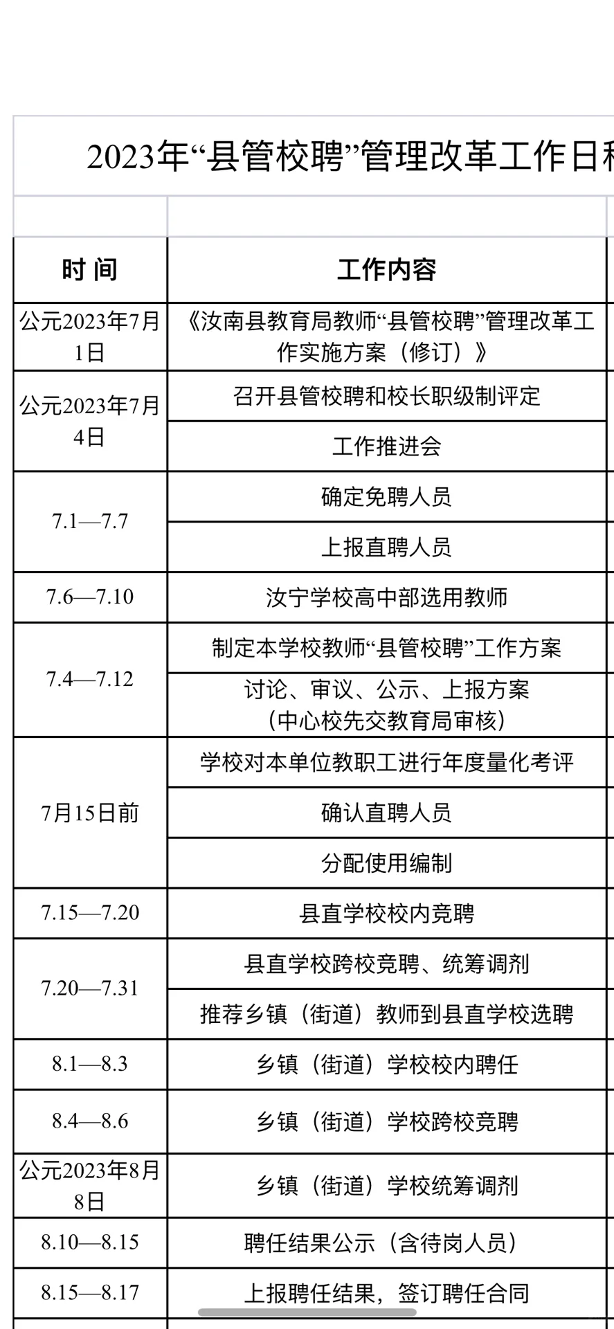 “县管校聘”之时间流程表