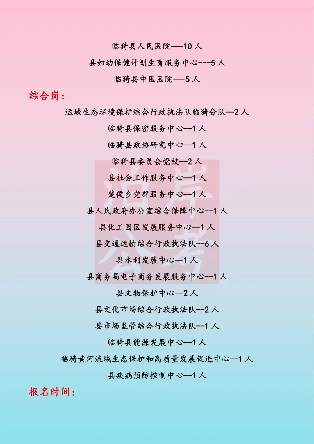 2025山西联考临猗县岗位汇总……