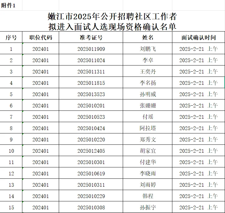 嫩江市2025年公开招聘社区工作者面试通知