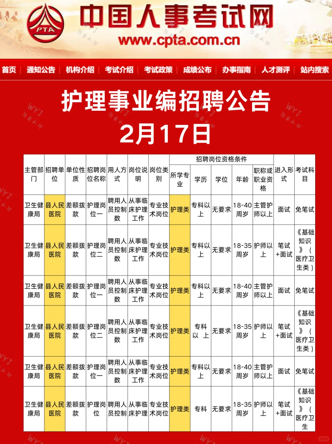 护理人都收到2.17的事业编招聘公告了吗?
