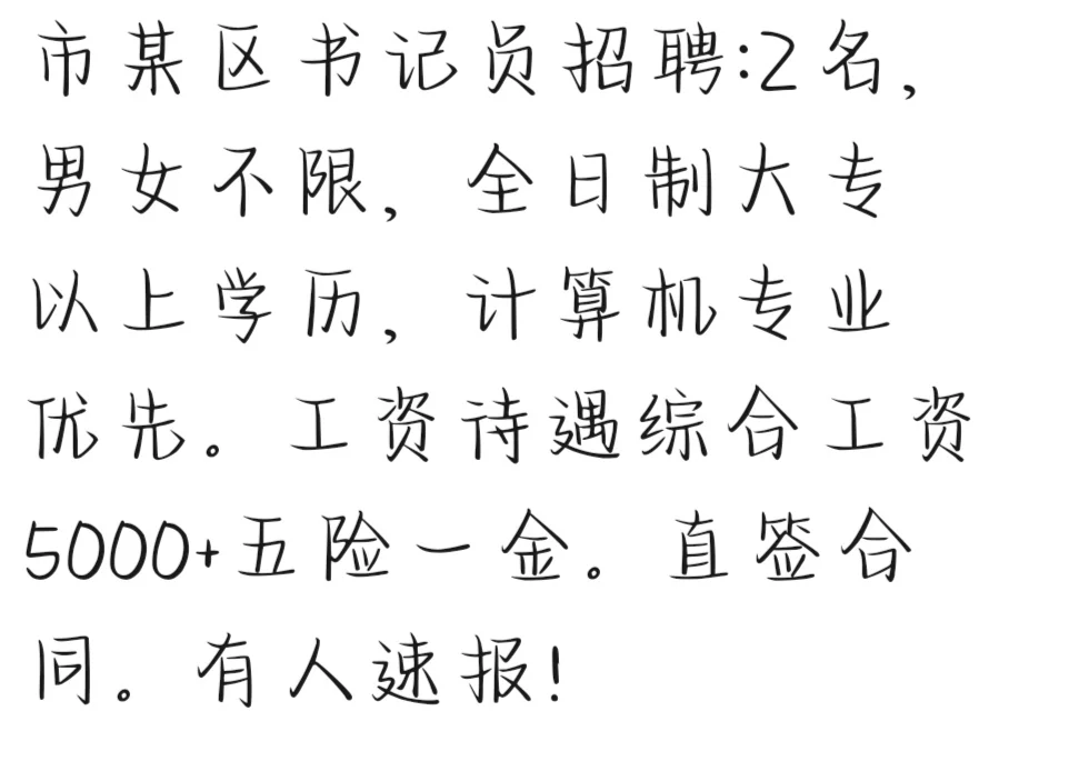 市某区书记员招聘