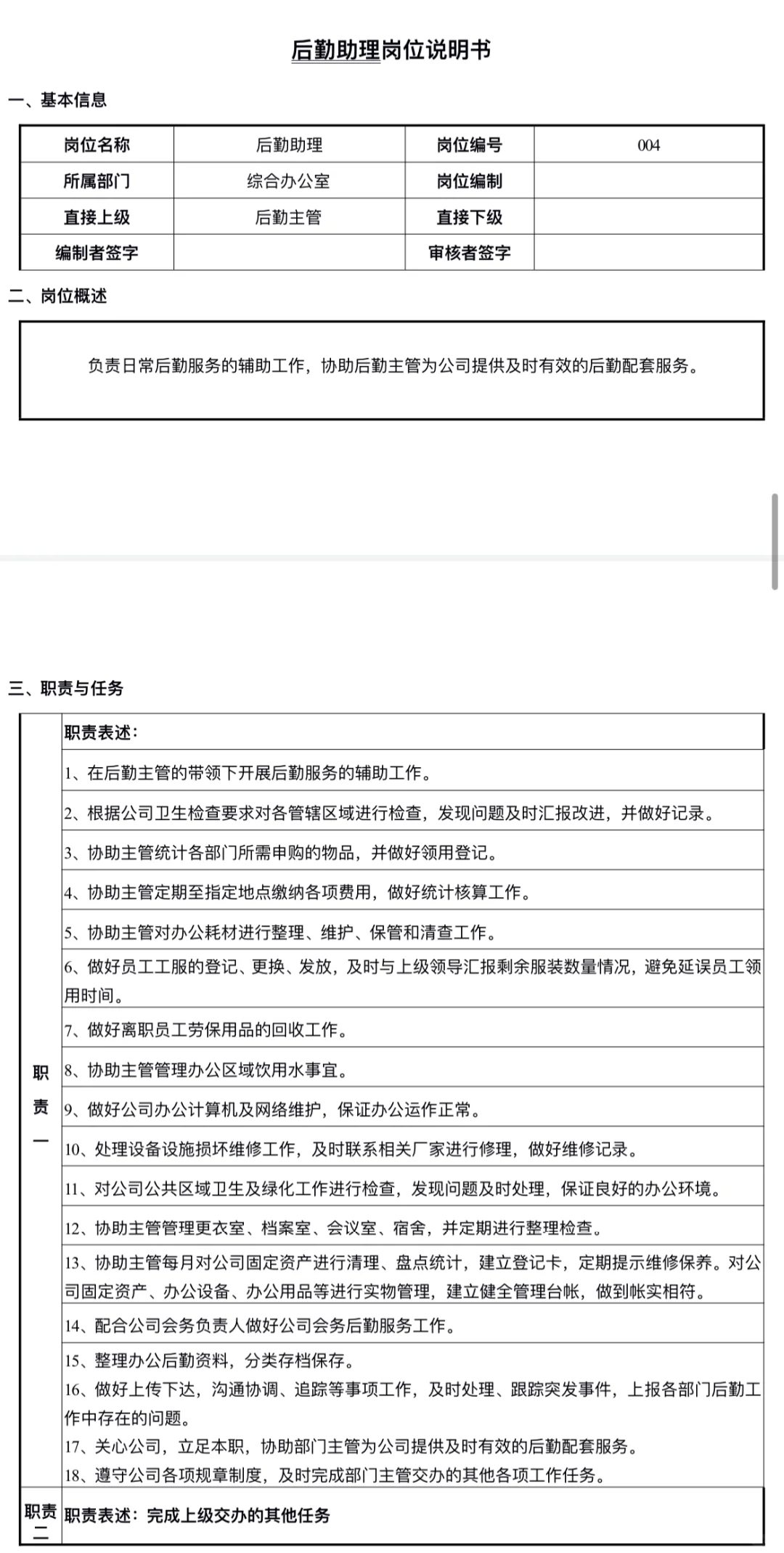 综合办公室各岗位职责（2025系列）