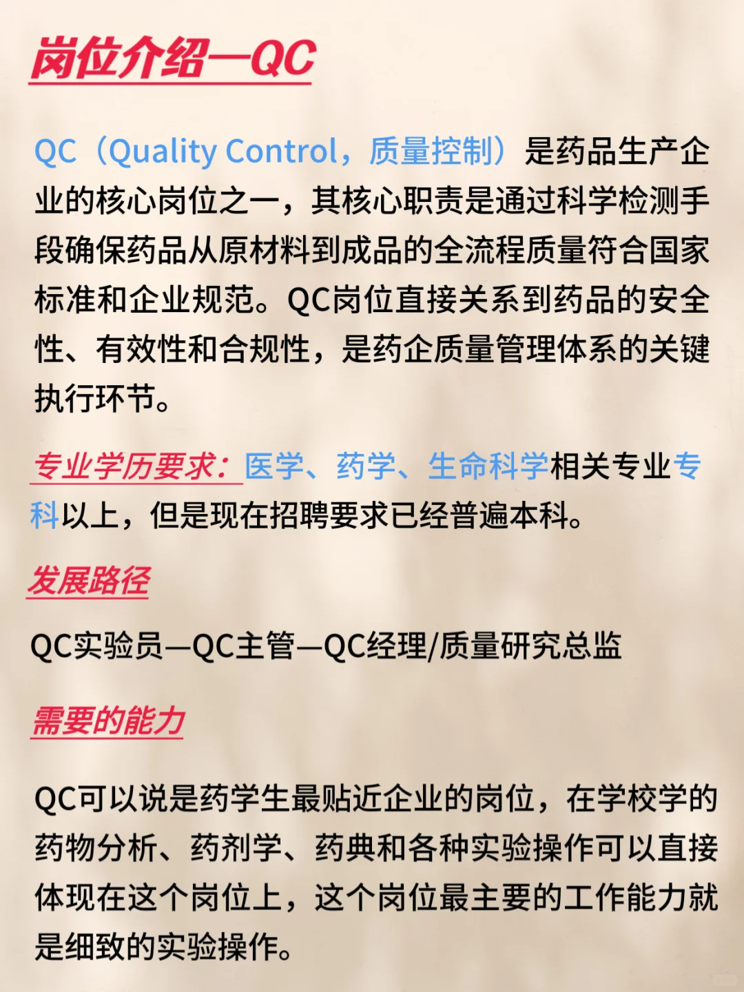 不知道学的实验有什么用？看看药企QC岗位