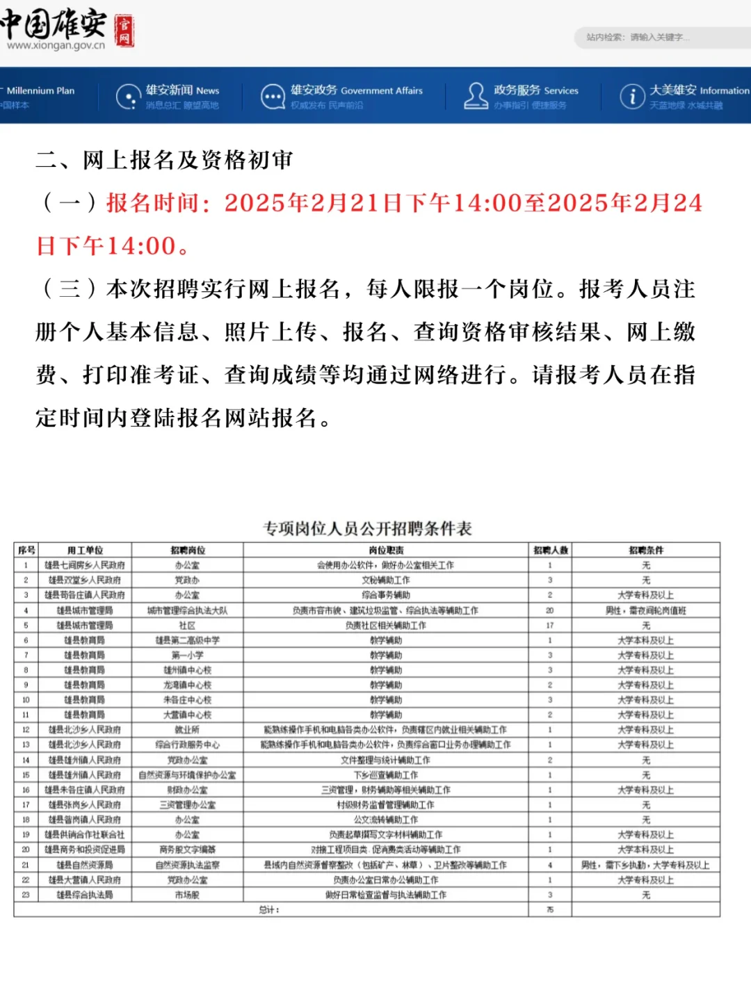 75名！雄安新区招聘专项岗位派遣人员