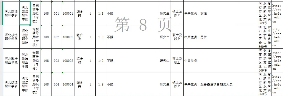 河北政法职业学院辅导员招聘👏🏻