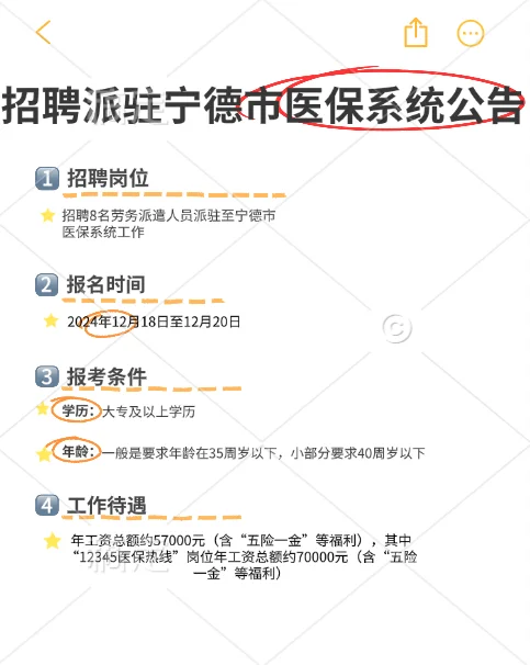 招聘派驻宁德市医保系统出公告啦