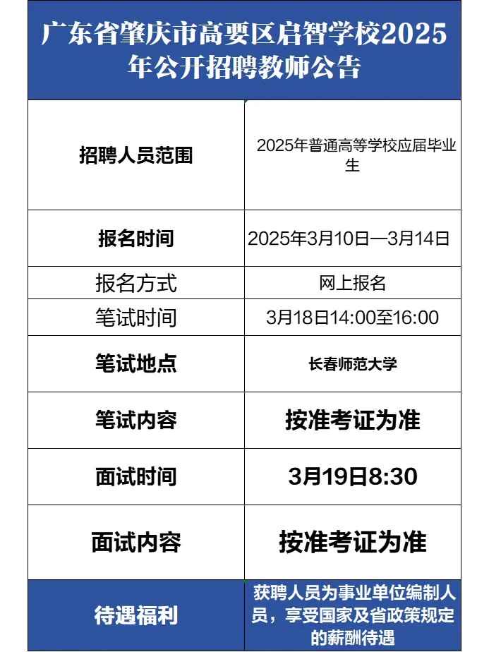 肇庆高要招聘编制教师7人，本科起报！