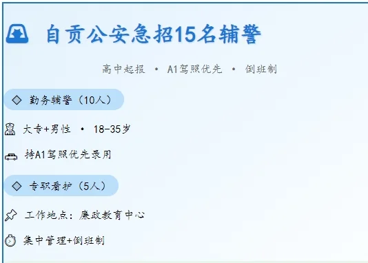 自贡市公安局大安分局招聘警务辅助人员