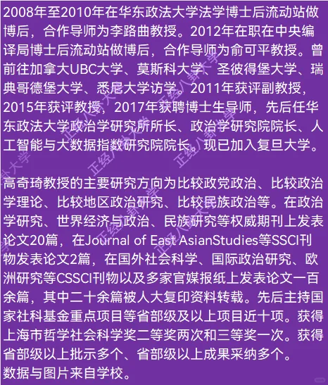 华东政法大学研究院院长高奇琦加入复旦大学