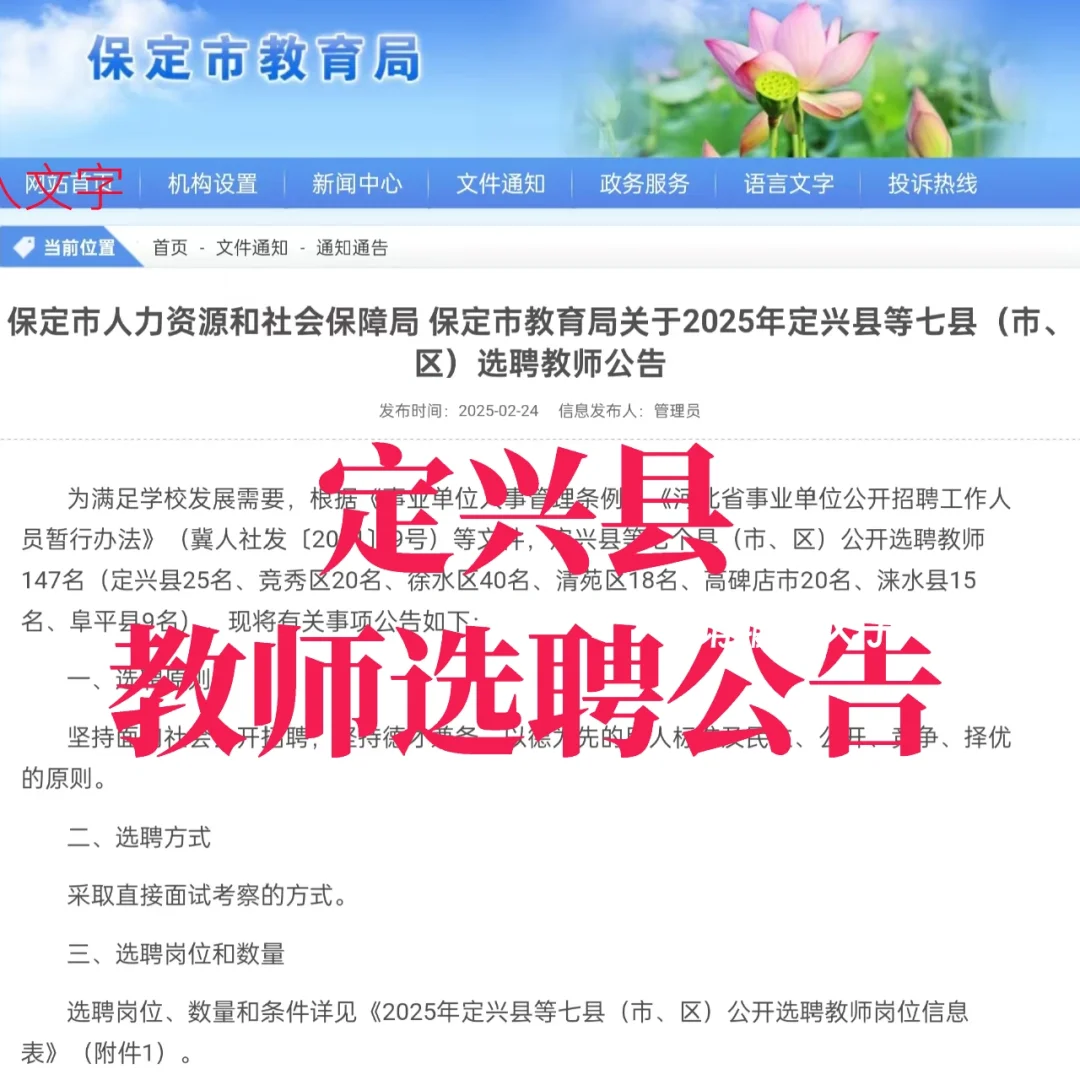 定兴县教师选聘公告