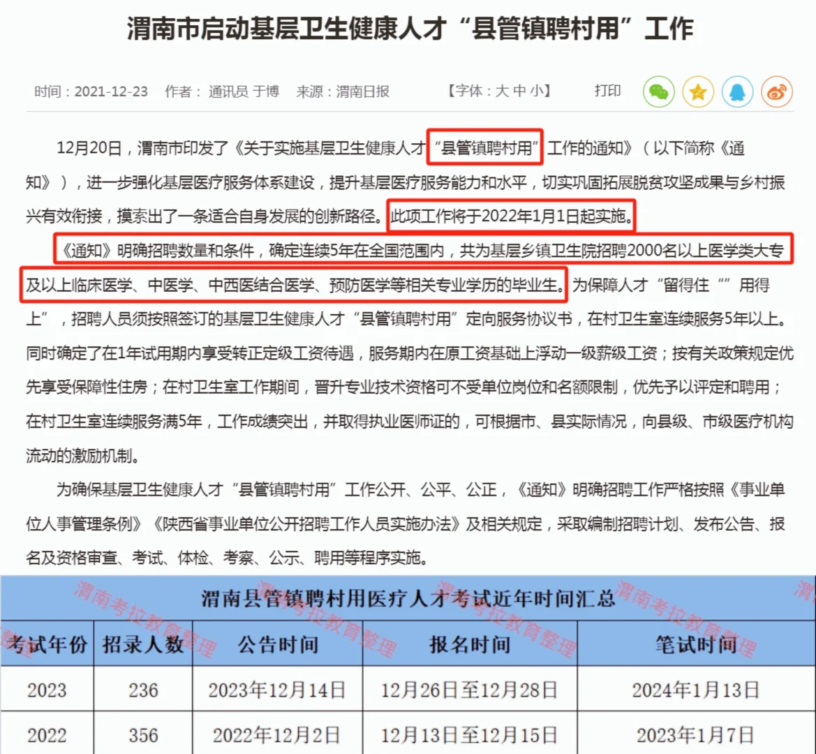 2024年渭南县管镇聘村用考试备考直播课安排