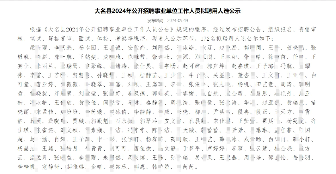 大名县2024年公开事业单位工作人员公示