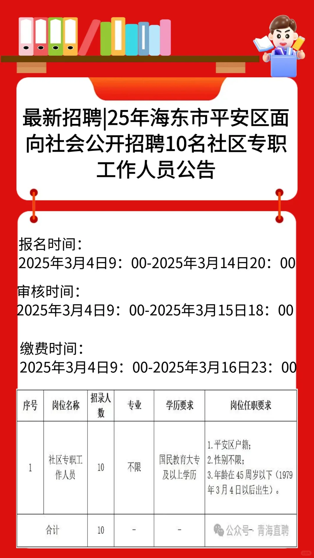 25年海东市平安区面招聘10名社区人员