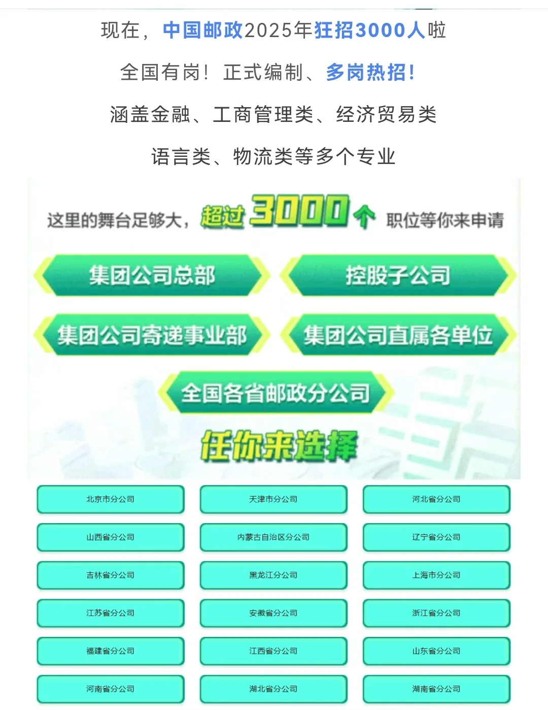 中国邮政招聘公告报名