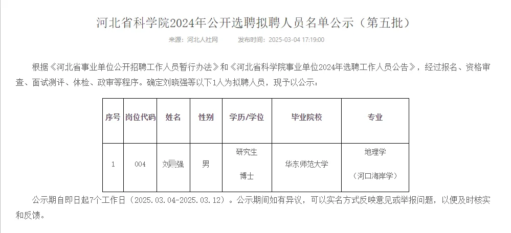 2024河北省科学院公开选聘公示