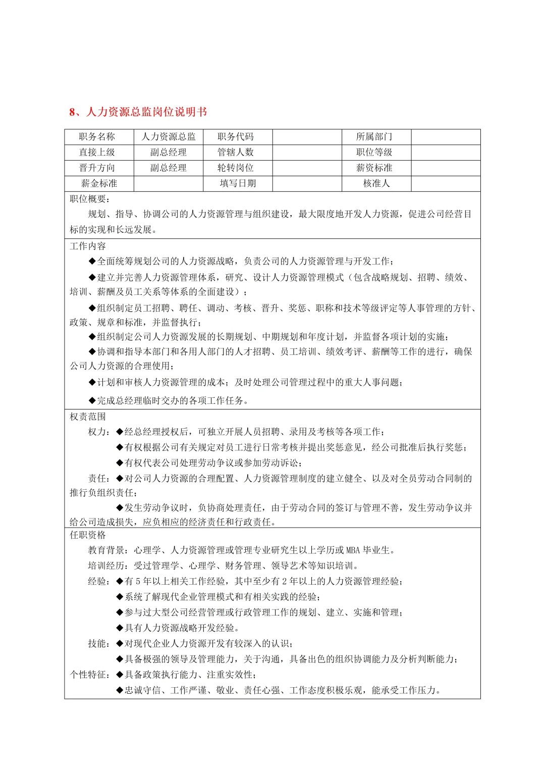 公司各岗位岗位说明书大全。