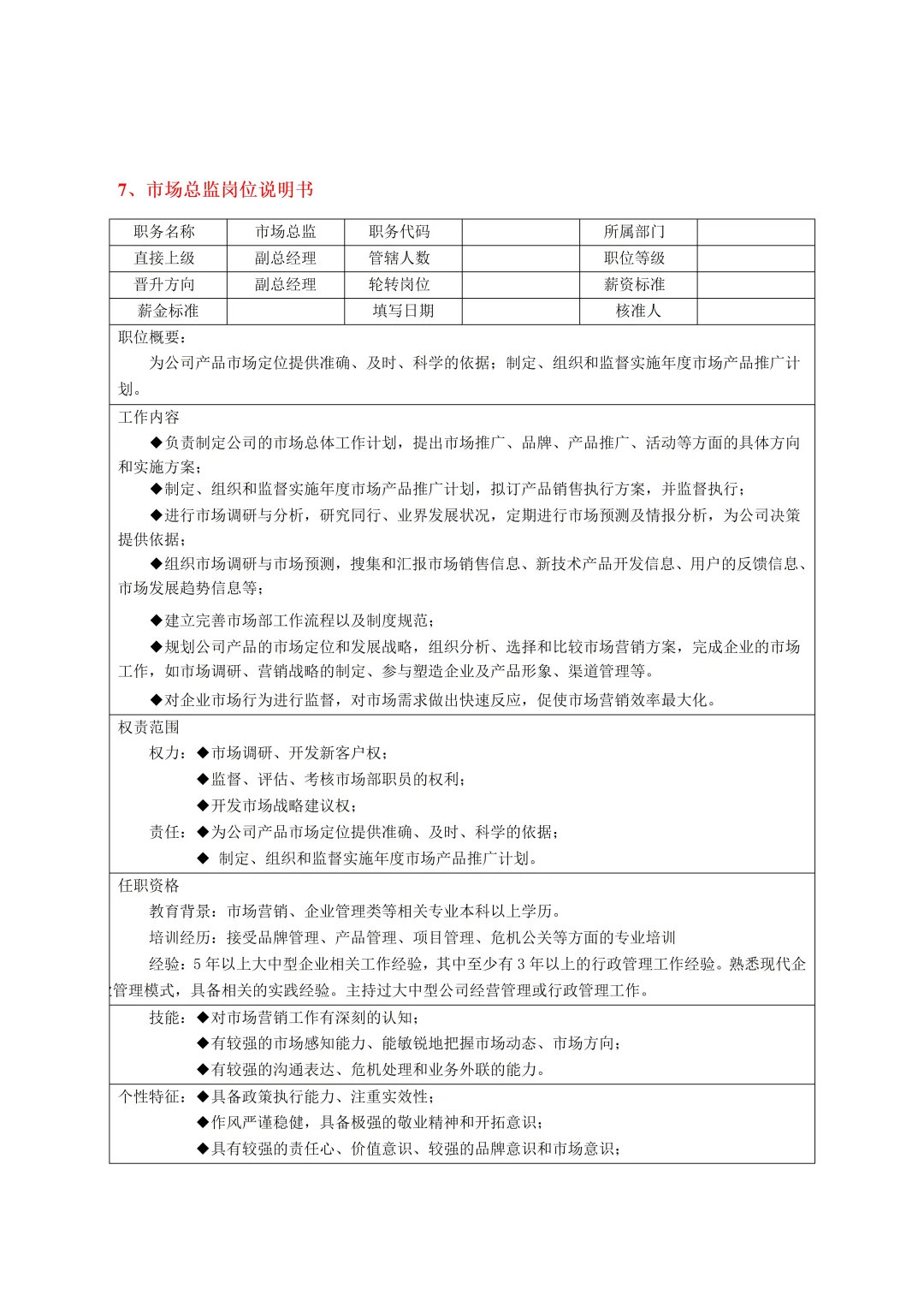 公司各岗位岗位说明书大全。