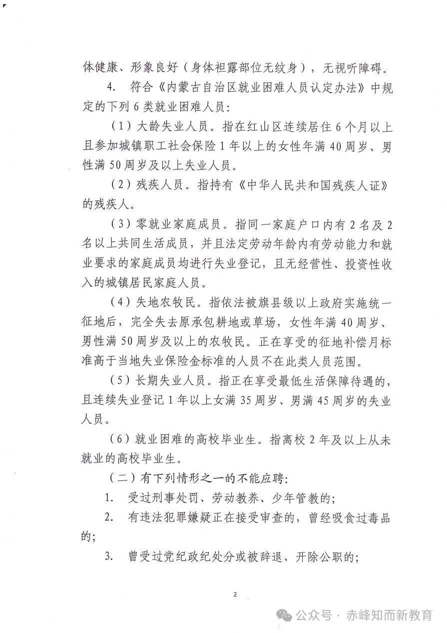 赤峰红山区公益岗招聘51人