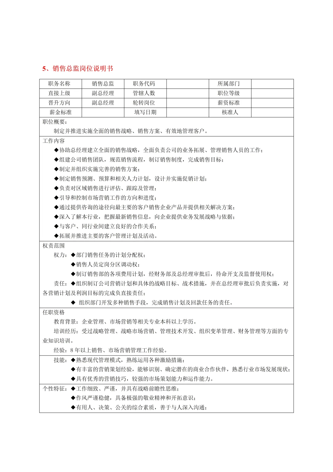 公司各岗位岗位说明书大全。