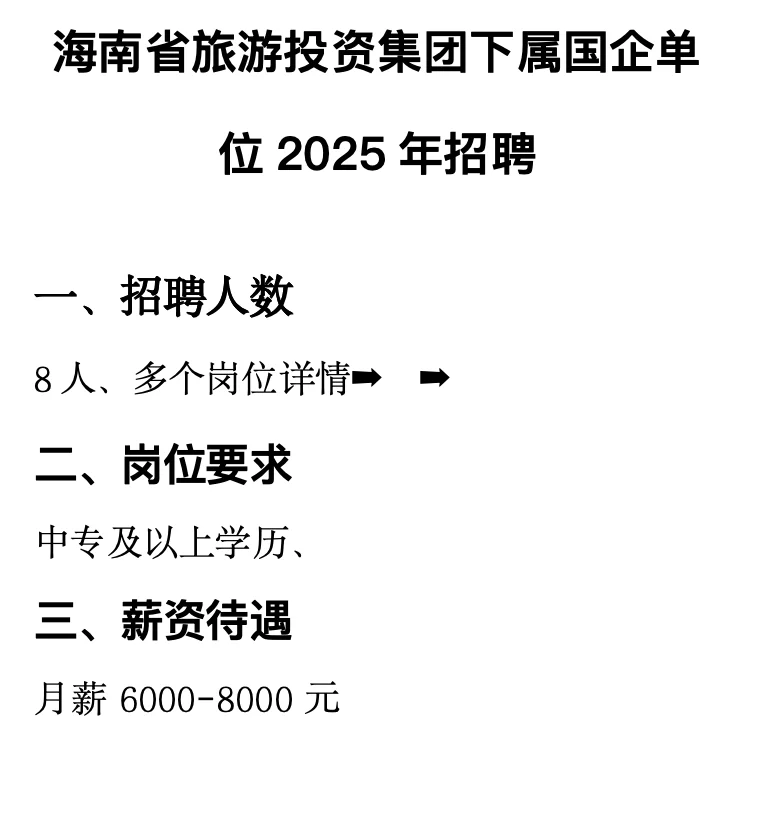 海南省旅游投资集团下属国企单位2025年招聘