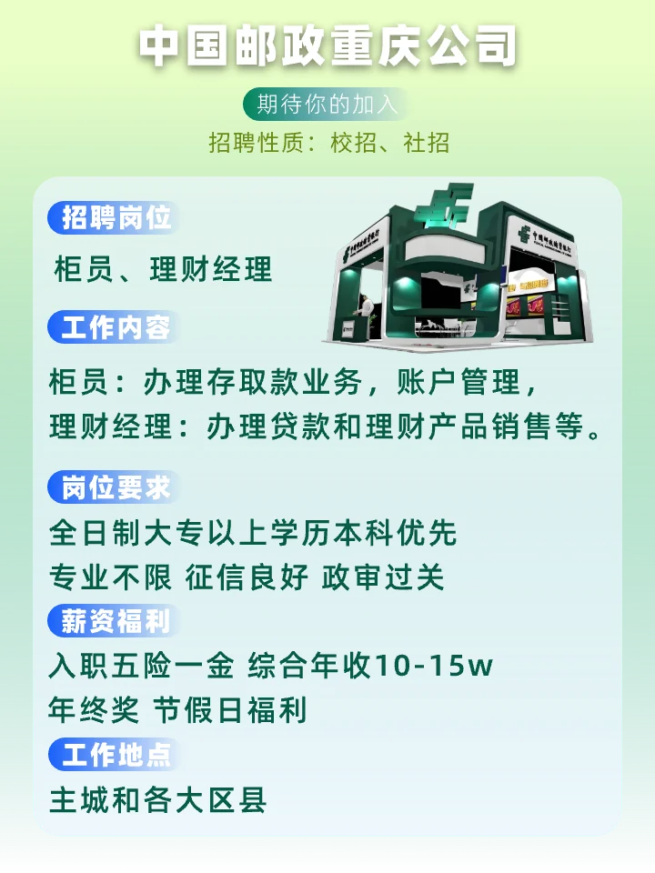 中国邮政重庆公司招聘性质：校招、社招