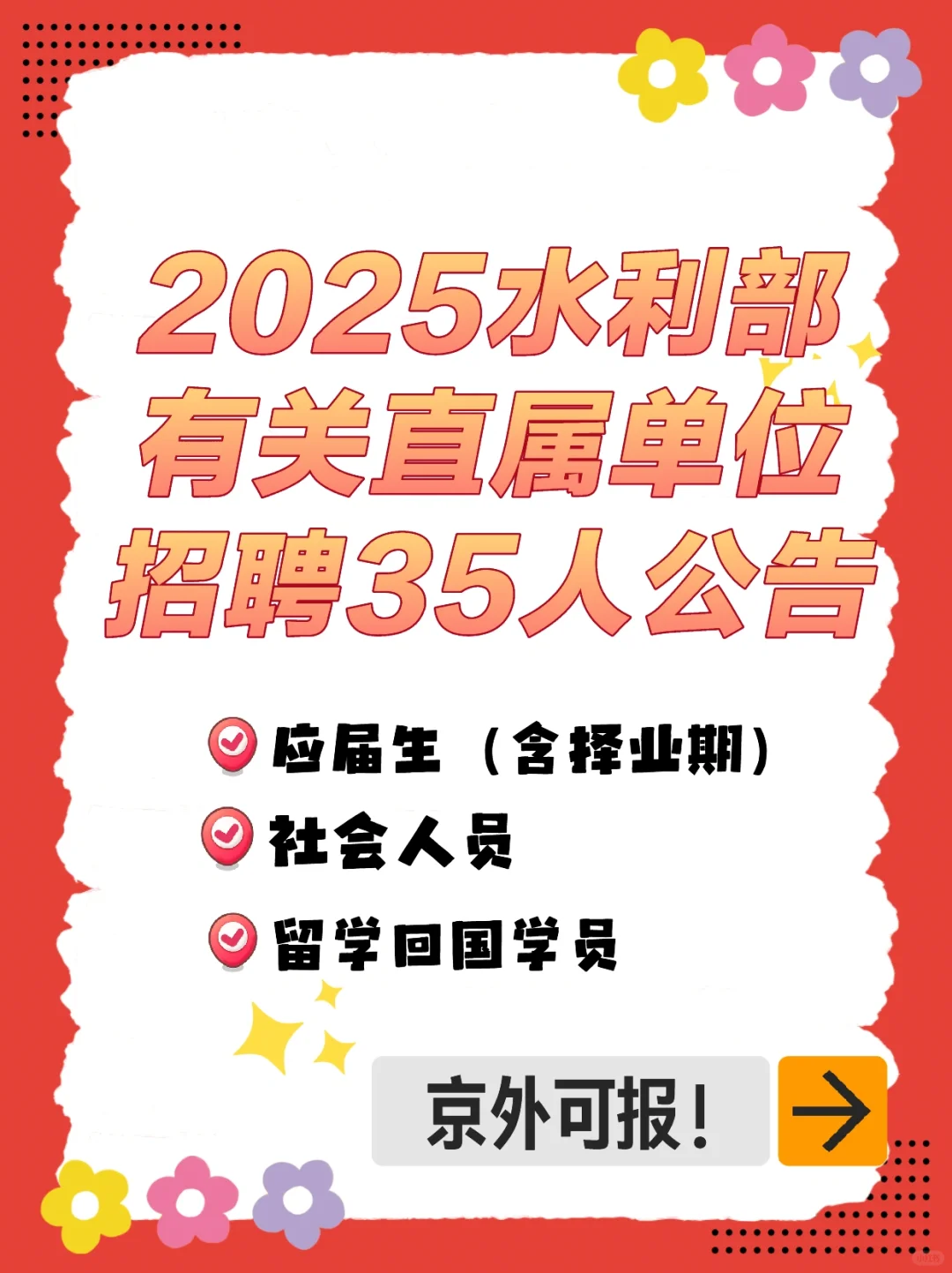 2025水利部有关直属单位招聘35人！京外可报