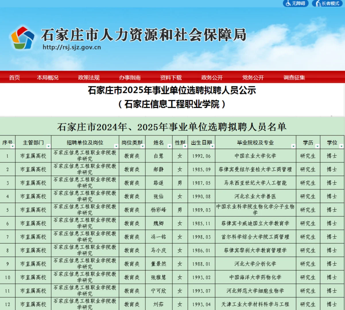 石家庄信息工程职业学院选聘拟聘公示