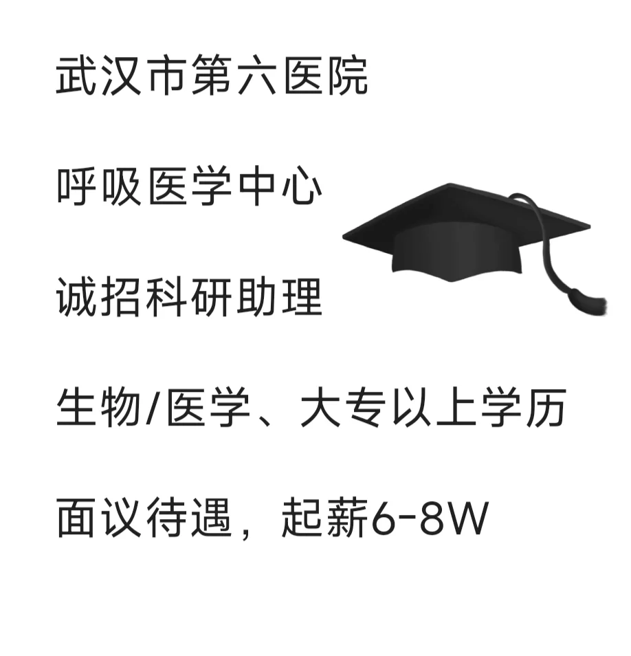 武汉市第六医院诚招科研助理